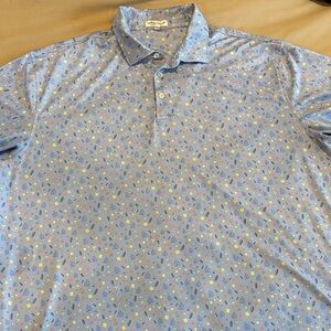 Peter Millar Light Blue Polo with Colorful Geometric Pattern